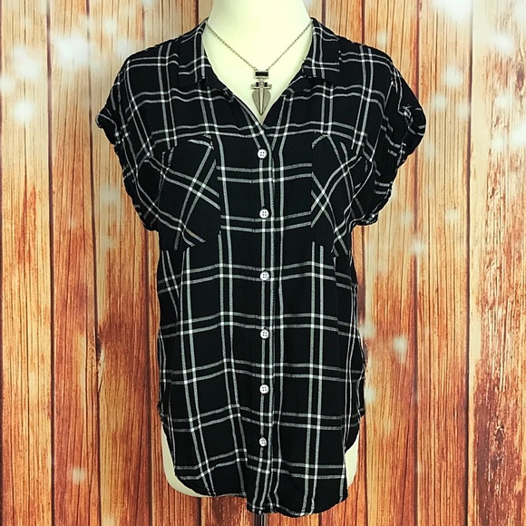 Jachs Tops - JACHS Girlfriend Black White Plaid Top